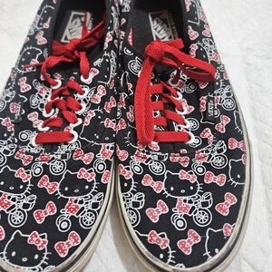 Vans Black Canvas Sneakers with Red Hello Kitty Bow Print Sz 10.5